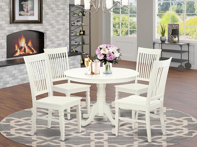 East West Furniture HLWE5-LWH-W 5 Piece Dining Set Includes a Round Dining Table - Image 6