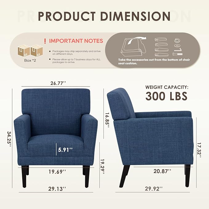 COLAMY Accent Chair Set of 2 for Living Room, Modern Upholstered Fabric Accent - Image 2