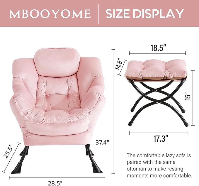 Lazy Chair with Folding Ottoman, Modern Accent Lounge Armchair with Armrests - Image 3