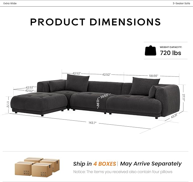 COLAMY 144" Modular Sectional Chenille Couch - Image 2