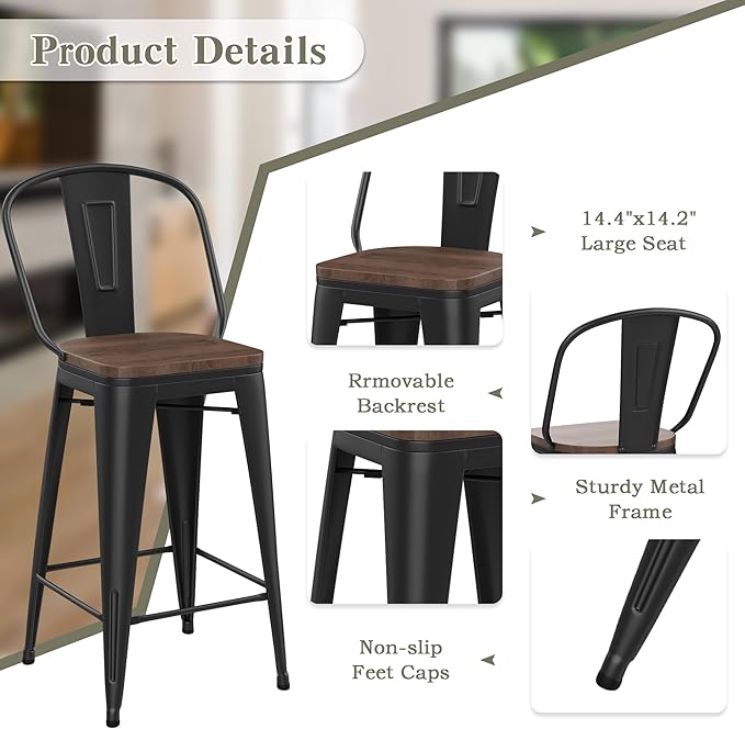 Yongqiang Barstools Set of 4 Counter Height Bar Stools - Image 6