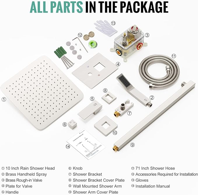 SR SUN RISE Shower Faucet Set Bathroom Square Rain Shower Head - Image 12