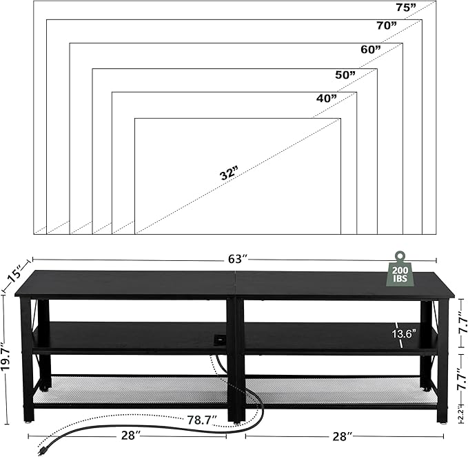 Clikuutory Modern Black 63 inch Metal TV Stand - Image 3