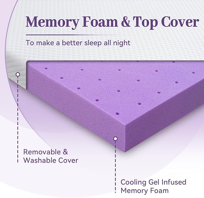 SINWEEK 2 Inch Gel Memory Foam Mattress Topper Full Size, Ventilated High - Image 7