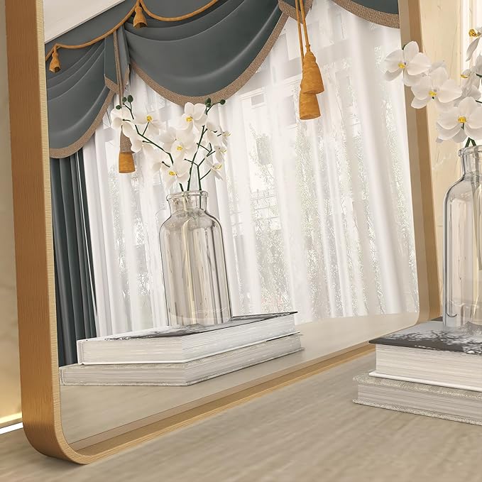 55x30 Gold Bathroom Mirror, Brushed Metal Frame Gold Vanity Mirror, Large - Image 7
