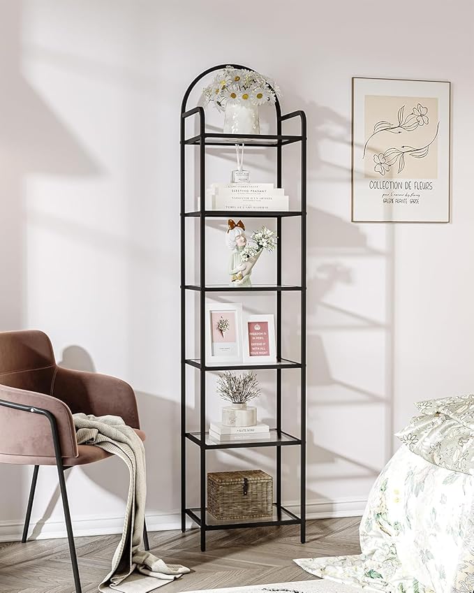 Bookcase Bookshelf, Tempered Glass Bookshelves, Slim Shelving Unit - Image 8