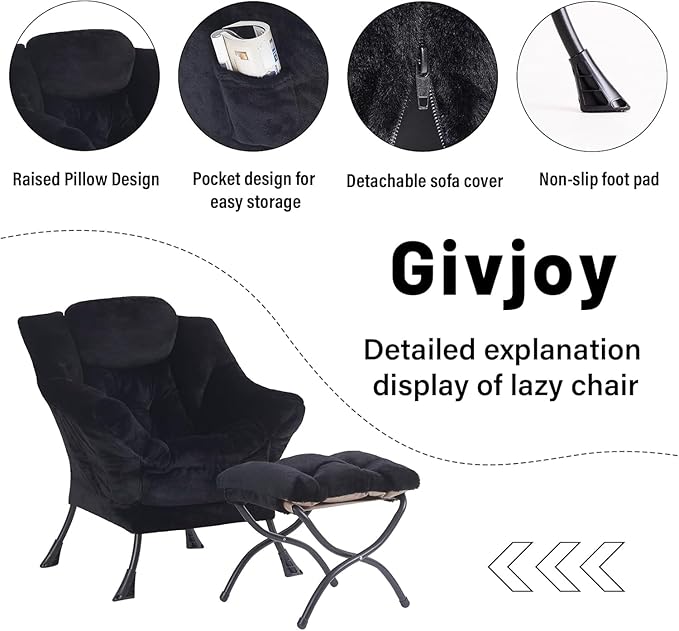 Plush Lazy Chair and Ottoman, Large Contemporary Accent Lounge Chair - Image 4
