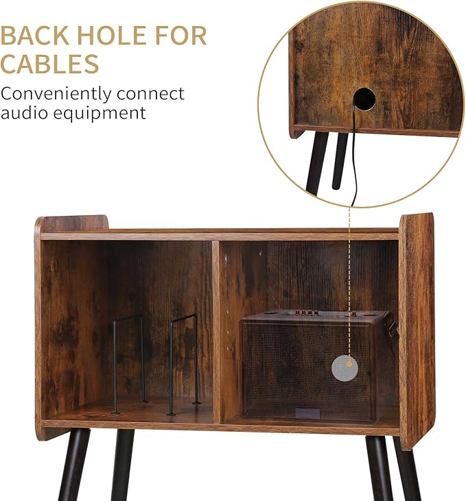 Record Player Stand with Vinyl Record Storage, Mid-Century Turntable Stand - Image 7