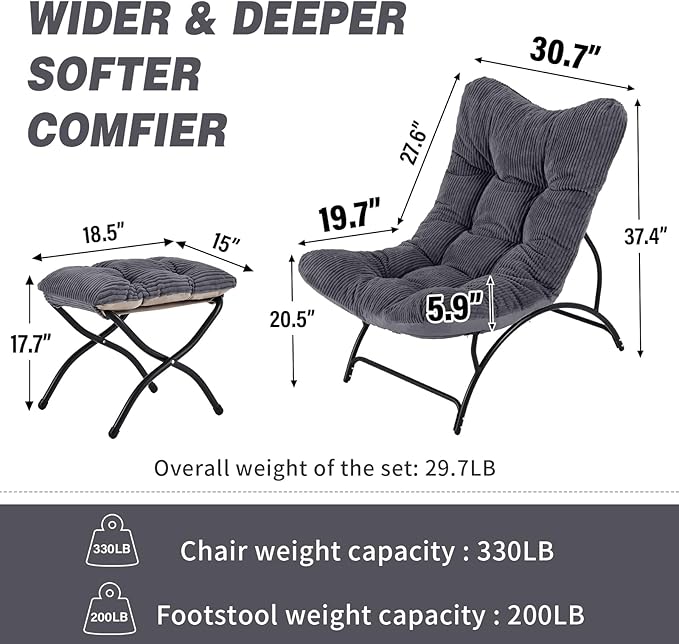 Welnow Accent Chair with Ottoman, Lounge Comfy Soft Leisure Metal Frame Reading - Image 4