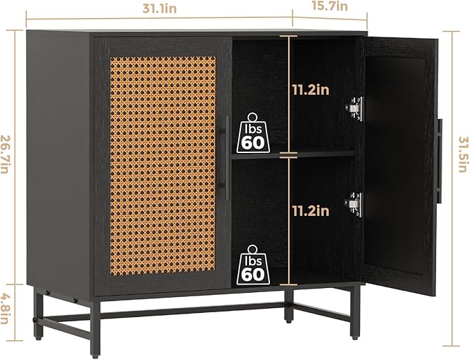 KFO Storage Cabinet with Rattan Doors, Free Standing Buffet Cabinet, Modern - Image 2