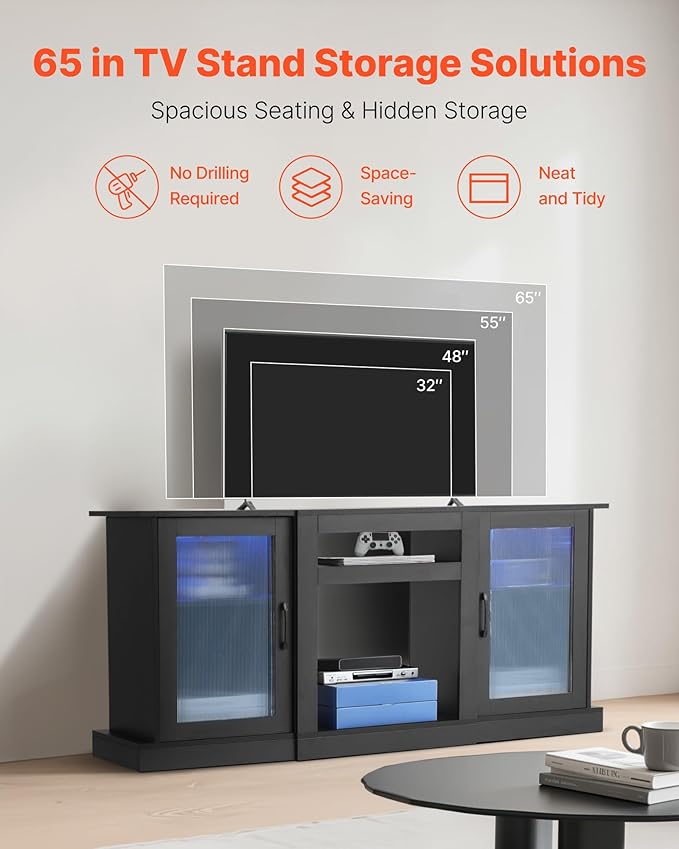 VEVOR TV Stand for TVs up to 65 inch, Modern Entertainment Center - Image 2
