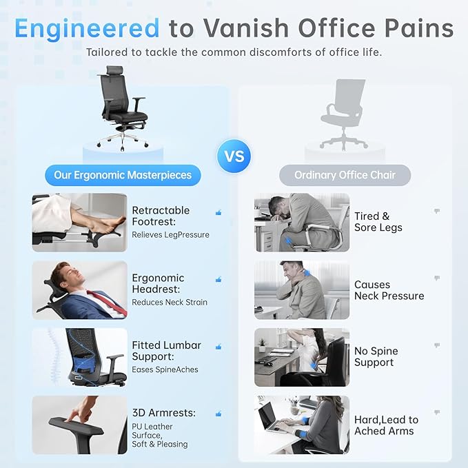 Ergonomic Office Chair, Adjustable Lumbar &Headrest, 3D Armrests, Silent Wheels - Image 8
