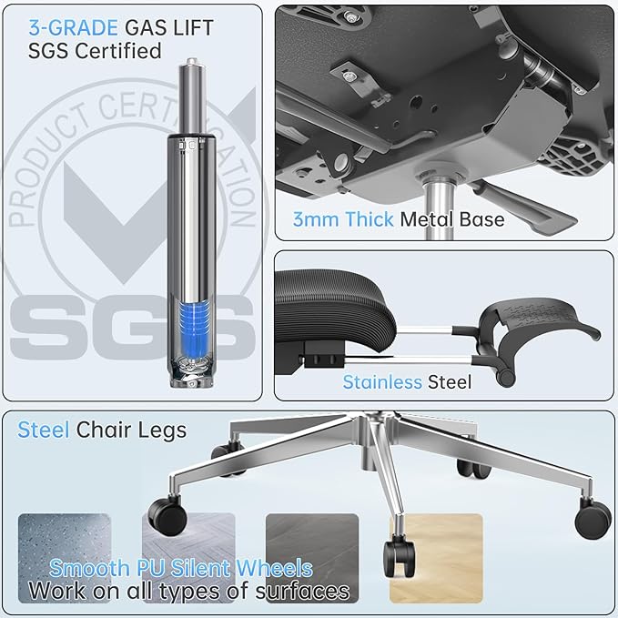 Ergonomic Office Chair, Adjustable Lumbar &Headrest, 3D Armrests, Silent Wheels - Image 6