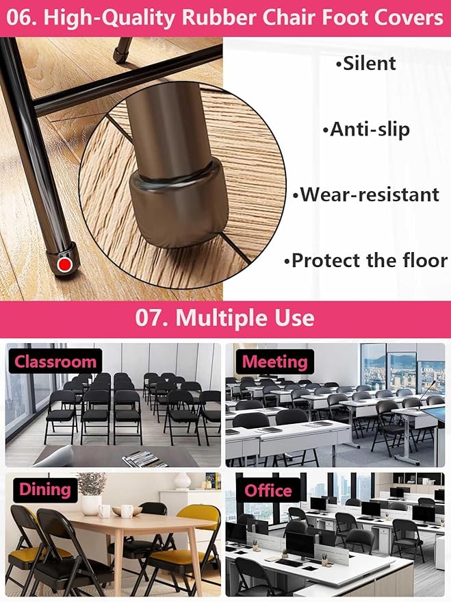 2 Pack Folding Chairs with Leather Padded Cushion and Back, Metal Black - Image 6