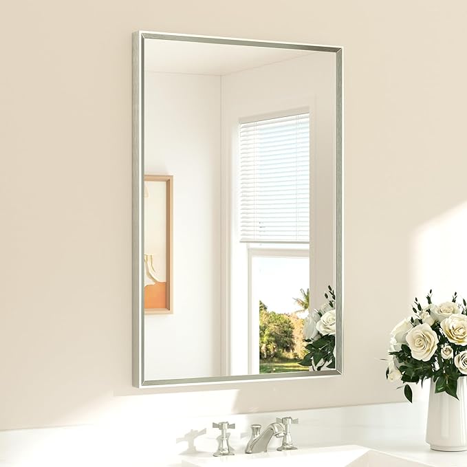 TETOTE Brushed Nickel Mirror for Bathroom Sink 24" x 36" Beveled Frame Brushed by TETOTE