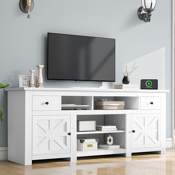 DWVO Farmhouse TV Stand for 75/80 Inches TVs, Entertainment Centers Furniture by DWVO
