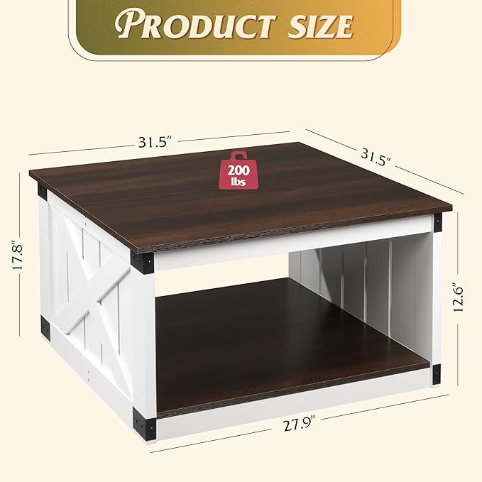 WLIVE Coffee Table, Farmhouse Coffee Table - Image 3
