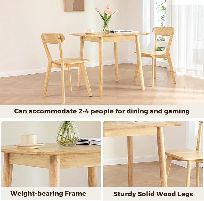 DELAVIN 29.5" Solid Wood Dining Table, Square Kitchen Desk, Modern Dining Table - Image 5