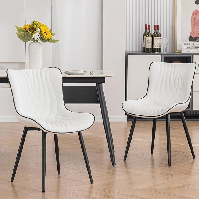 Kidol & Shellder White Dining Chairs Set of 2, Faux Leather Upholstered Mid - Image 4