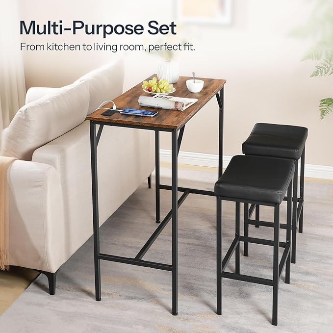 HOOBRO 3-Piece Bar Table and Chairs Set, 39.4" Pub Table, High Top Bar Table - Image 5