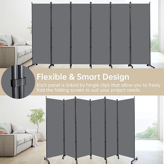 Room Divider 6 Panel Room Dividers/Wheels, Fabric Room Divider Panel - Image 5
