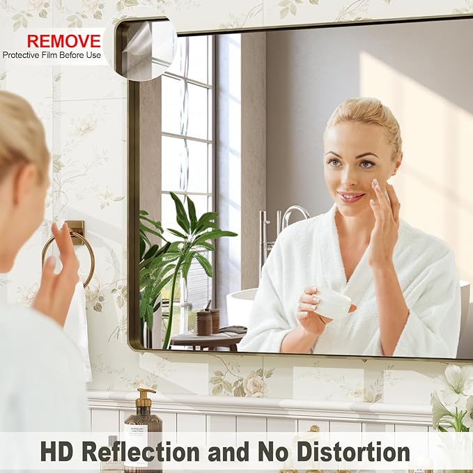 20x30 Inch Bronze Framed Bathroom Mirror, Rectangle Brushed Bronze Metal Vanity - Image 3