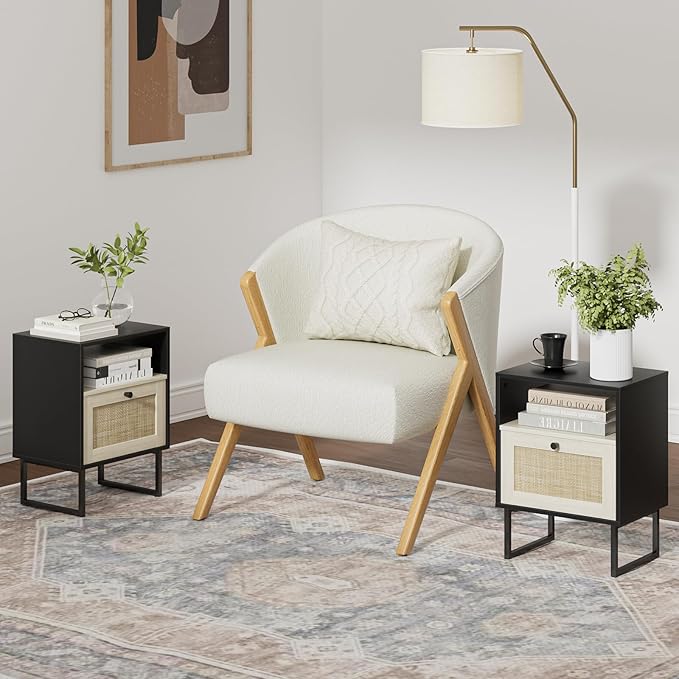Masupu Boho Night Stand, Small Rattan Side Table, Wood Nightstand - Image 6