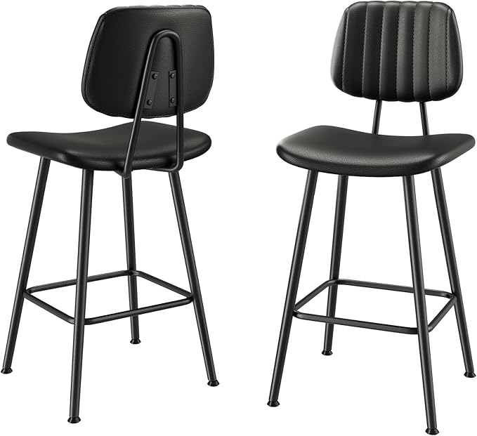 24-Inch Leather Bar Stools Set of 2, Counter Height Barstools - Image 9