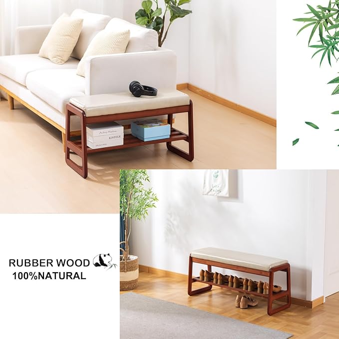 latifolia Solid Wood Bench, Entryway Shoe Bench - Image 6