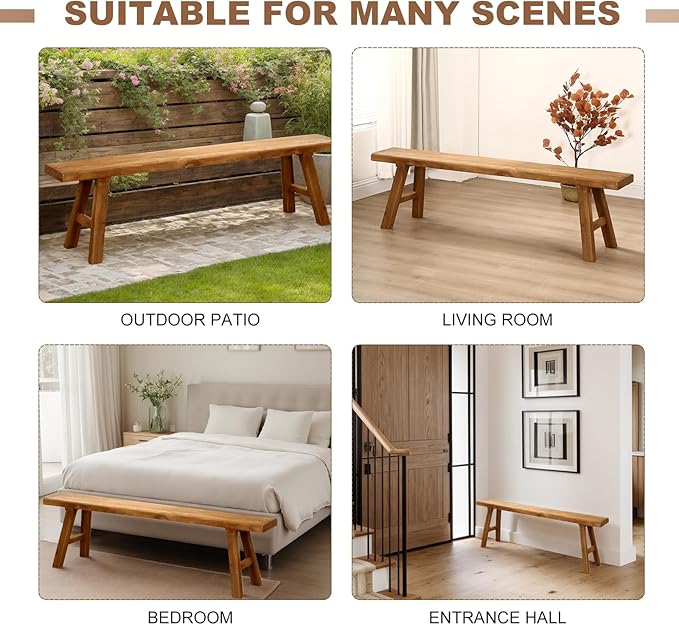Farmhouse Solid Wood Bench: Long Rustic Indoor Narrow Wooden Bench - Image 7