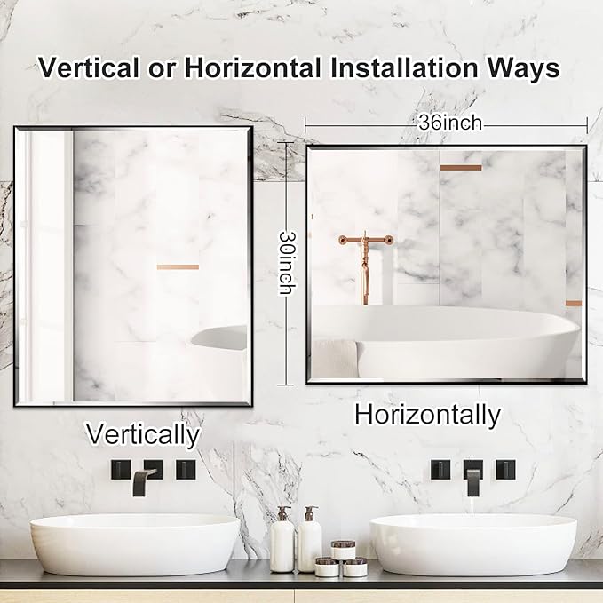 30x36 Inch Black Mirror with Beveled Trim, Aluminum Frame Bathroom Vanity Mirror - Image 4