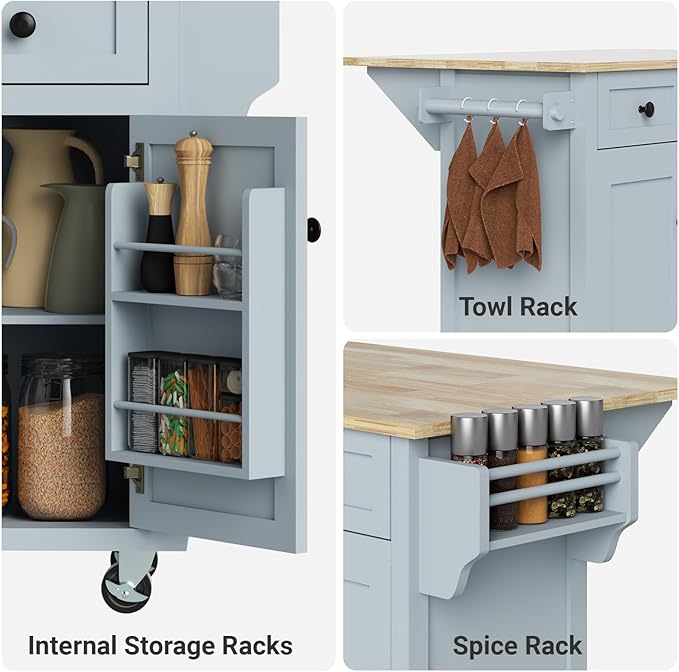 Rovibek Kitchen Island with Drawers 53 in Rolling Island Cart Mobile Portable - Image 7