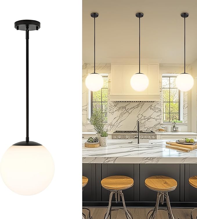 LMS 10 Inch Globe Pendant Lights, Matte Black Mid Century Kitchen Island Light by LMS