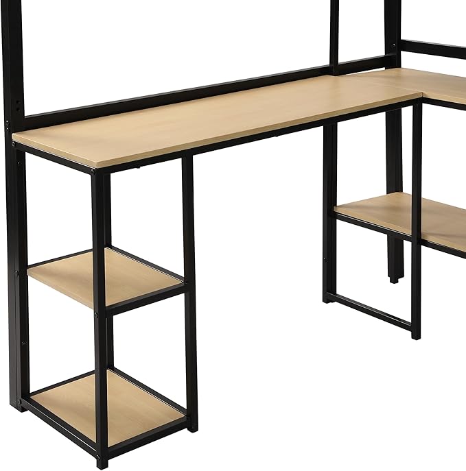 Full Size Metal Loft Bed with Staircase, Full-Length Guardrails, a Built-in - Image 7