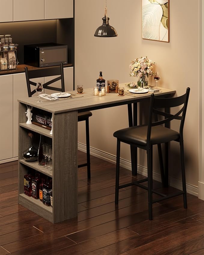 Garvee Bar Table and Chairs Set, 3 Piece Bar Table Set by Garvee