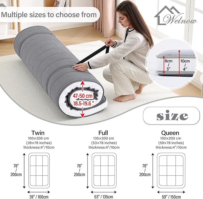 Welnow Japanese Futon Floor Mattress, Twin Size Thick Tatami Mat Portable & - Image 2