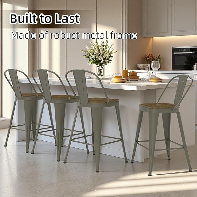 Metal Bar Stools Set of 4, High Back Bar Stools - Image 7