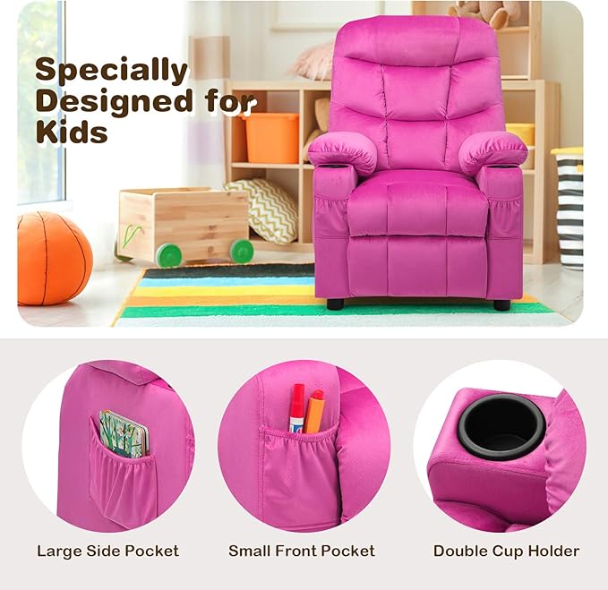 Costzon Kids Velvet Recliner Chair - Image 7