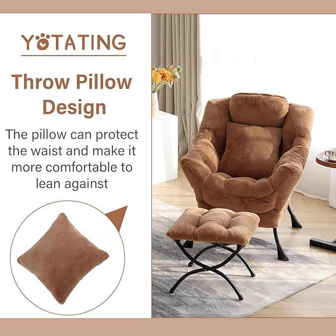 Lazy Chair with Ottoman, Comfy Reading Lounge Chair with Footstool & Throw - Image 9