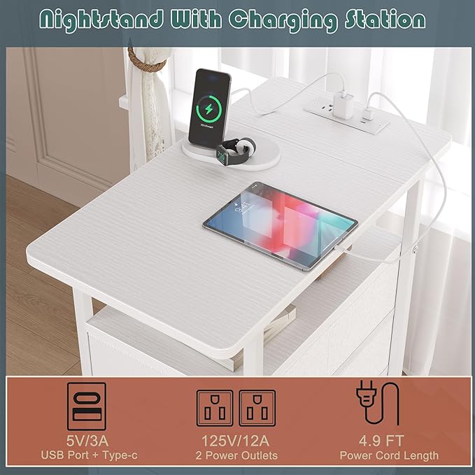 End Table with Charging Station, LED Side Tables with USB Ports and Outlets - Image 4