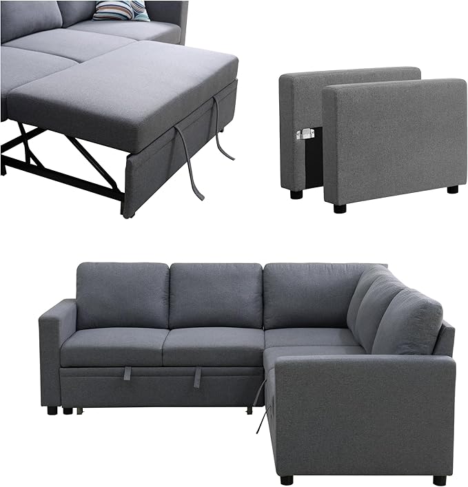 L Shaped Sectional Couch with Pull Out Bed, Convertible Sleeper Sofa Bed Couch - Image 5