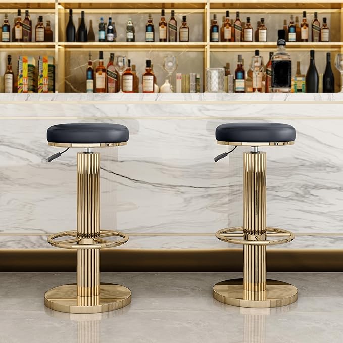 FUNROLUX Gold Bar Stools Adjustable Swivel Counter Stools Modern Backless - Image 8