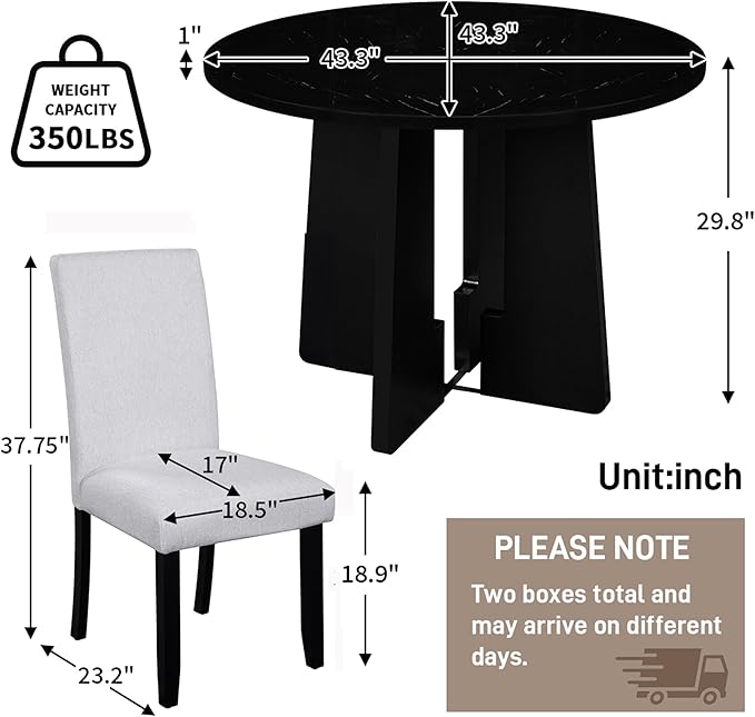 Merax 5-Piece Round Dining Table Set, Modern 4 Upholstered Chairs - Image 2