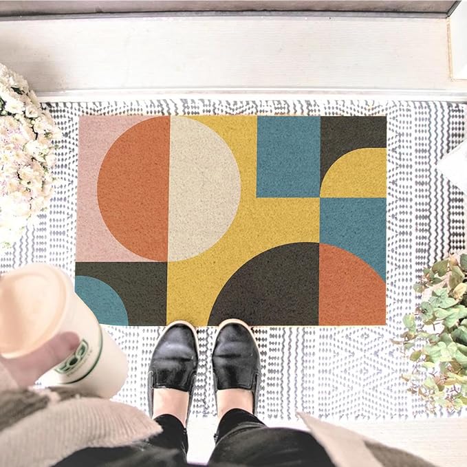 Funny Coir Doormat Simple Modern Abstract Geometric Front Door Mat Entryway - Image 2