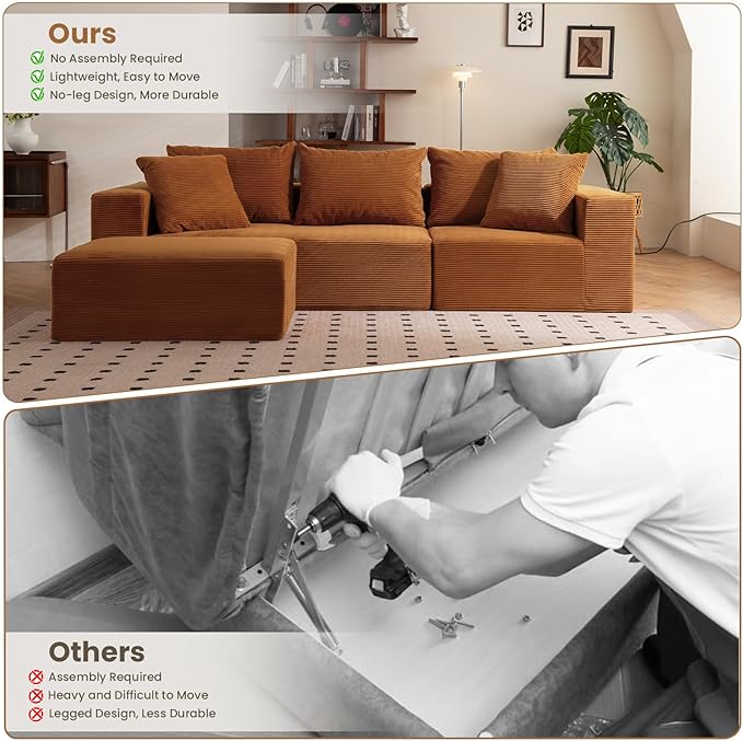 Modular Sectional Sofa, Corduroy Cloud Couch - Image 9