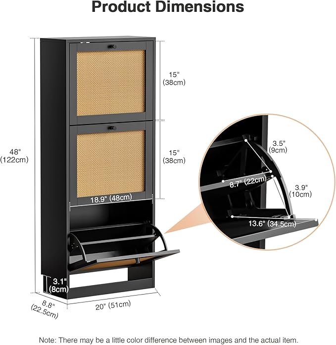 Rattan Shoe Cabinet 3-Tier, Narrow Shoe Cabinet - Image 2