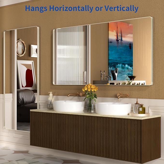 WEER 72X36 Inch Brushed Nickel Bathroom Mirror, Brushed Silver Metal Frame - Image 5