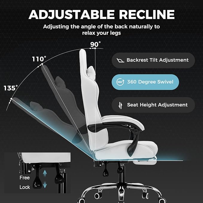 GTPLAYER Gaming Chair with Footrest, Computer Chair with and Lumbar Support - Image 5