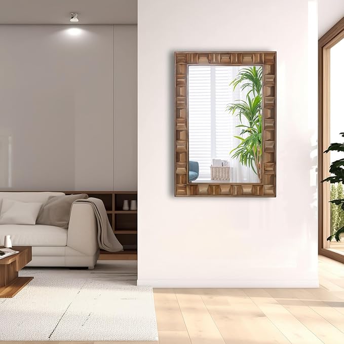 22x30 Inch Farmhouse Rectangular Wall Mirror, Rustic Wooden Frame Decorative - Image 6