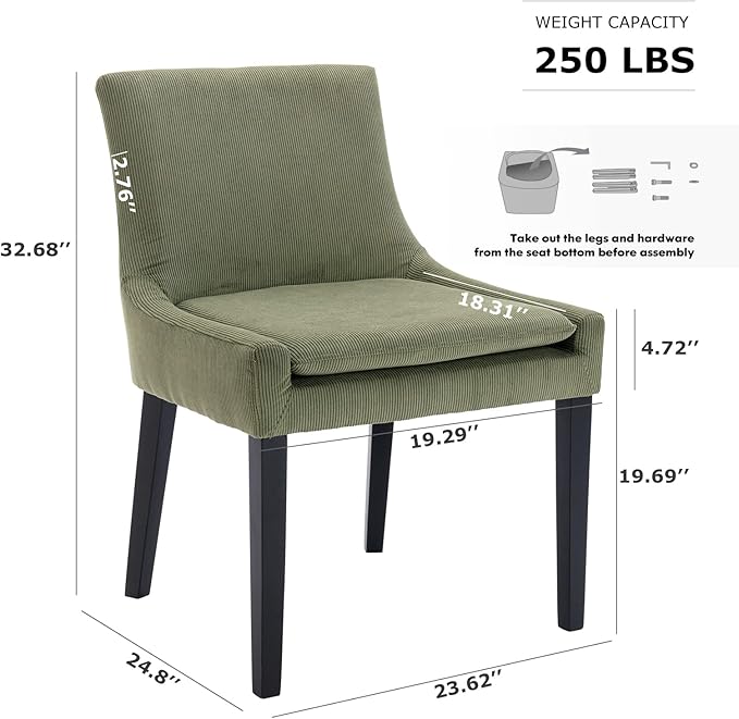 COLAMY Modern Dining Chairs Set of 2, Upholstered Corduroy Accent Side Chairs - Image 3